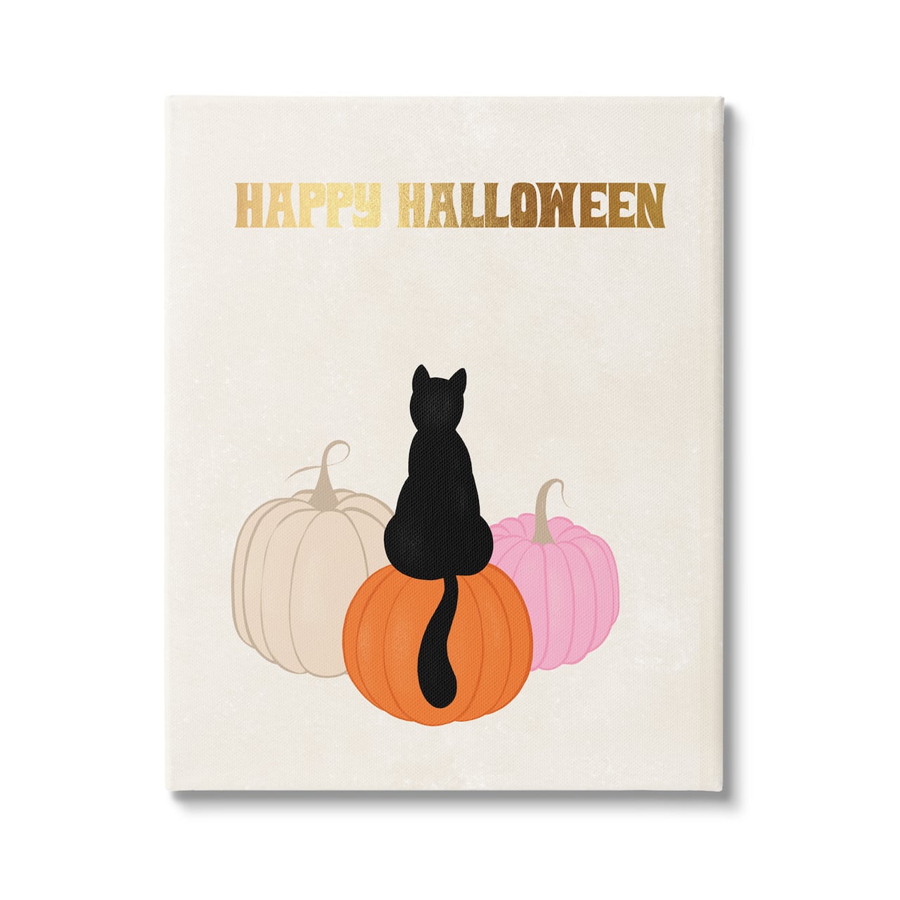 Stupell Industries Happy Halloween Black Cat Pumpkins Canvas Wall Art